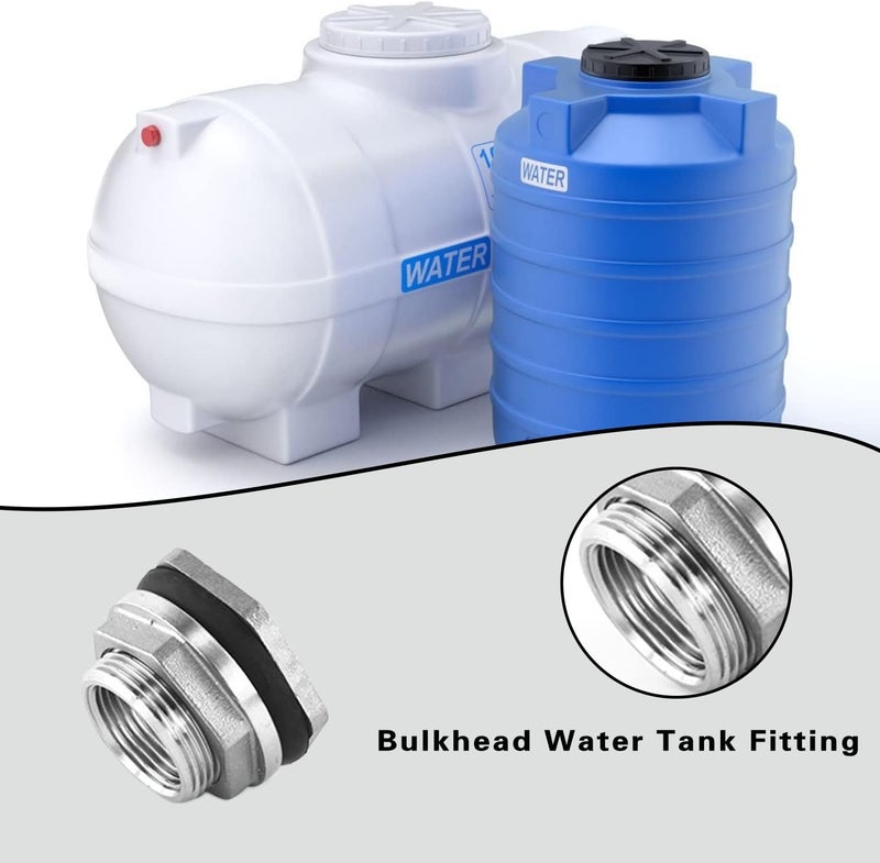Fitvell 304 Stainless Steel Bulkhead Water Tank Fitting 1/2" Female Thread Compression Bulkhead Adapter Thru-bulk Connector with Gasket for Bathtub and Sink 2PCS - Image 5
